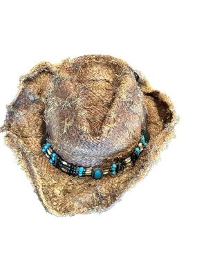 Peter Grim Straw Hat Beaded Band One Size